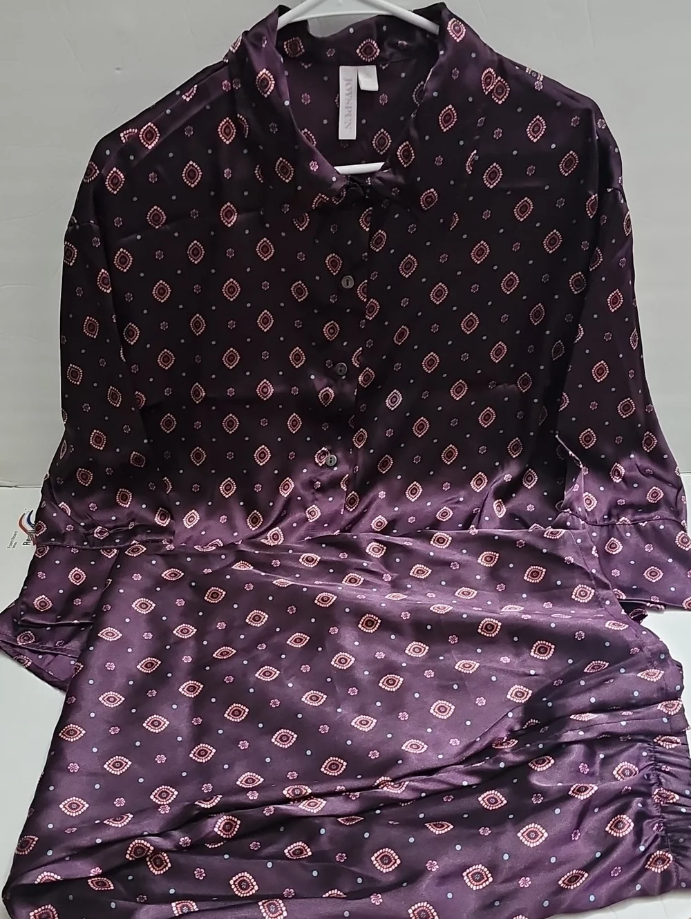 Purple Satin Pajama Set with Geometric Print